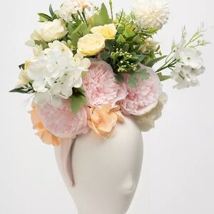August hats Floral Headband fascinator  with Pink and White Blooms NWOT